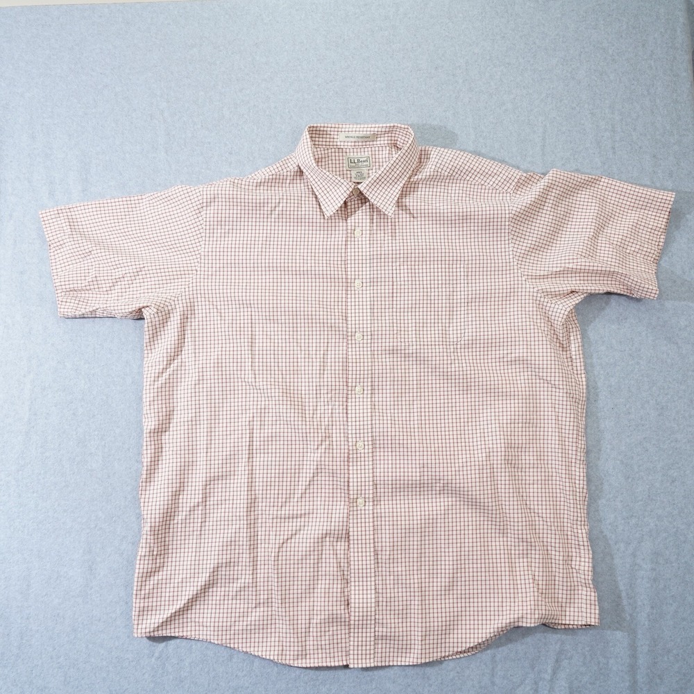 LL Bean Button Button Up Shirt XXL Reg Pink Check RN 71341 100% Cotton W Blemish